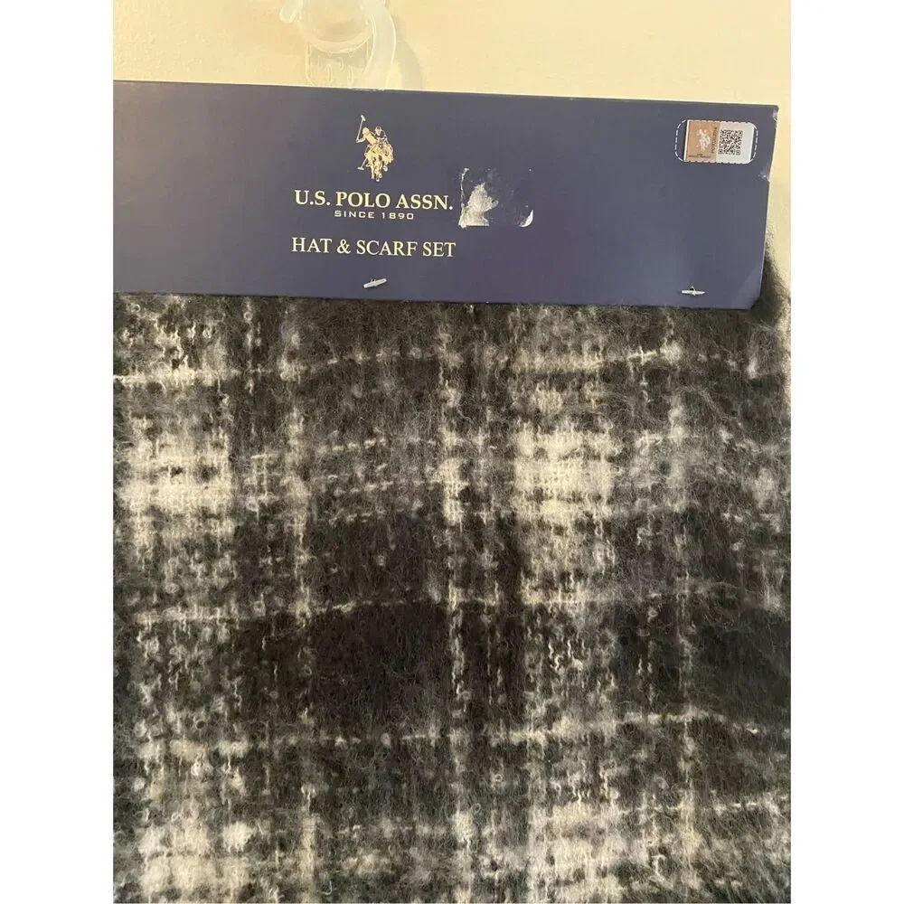 Nwt U.S. Polo Assn. Plaid Knit Scarf Fringe Unisex Winter Snow Snowboarding Ski